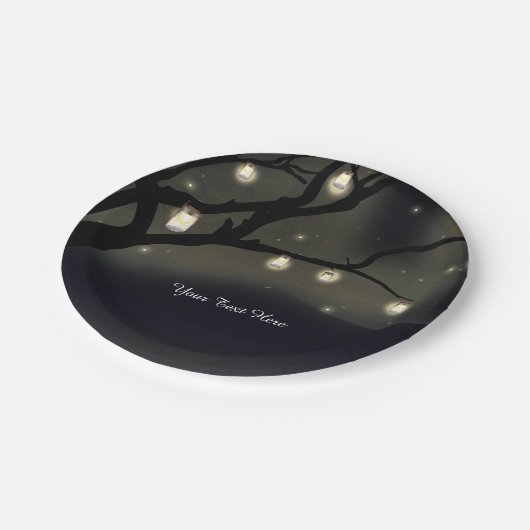 Assiettes En Carton Rustique Night Tree & Mason Jar Lumières Mariage (Angle)