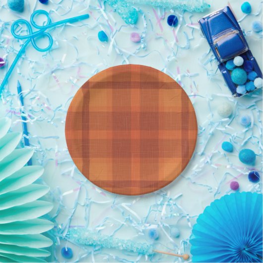 Assiettes En Carton Rustique Orange Automne Plaid Tartan (Fête)