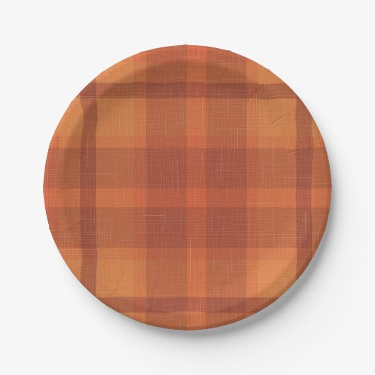 Assiettes En Carton Rustique Orange Automne Plaid Tartan (Devant)