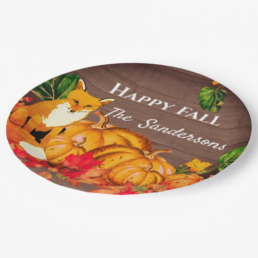 Assiettes En Carton Rustique Orange Fox Citrouille Automne Feuilles d' (Angle)