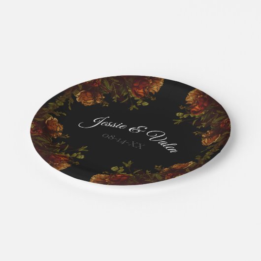 Assiettes En Carton Rustique Orange Noir Élégant Mariage Invitation (Angle)