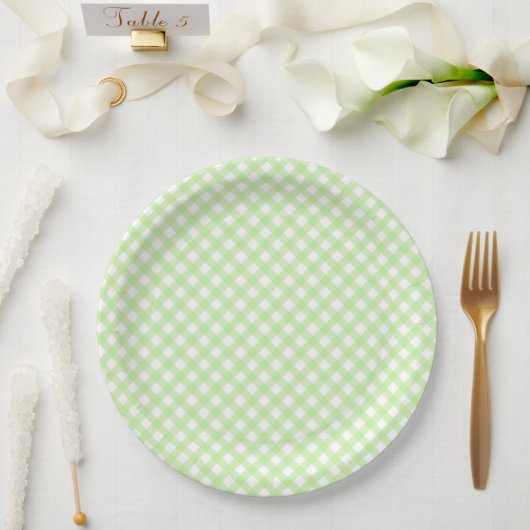 Assiettes En Carton Rustique, Pastel Green En vichy Motif (Mariage)