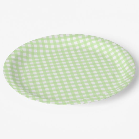Assiettes En Carton Rustique, Pastel Green En vichy Motif (Angle)