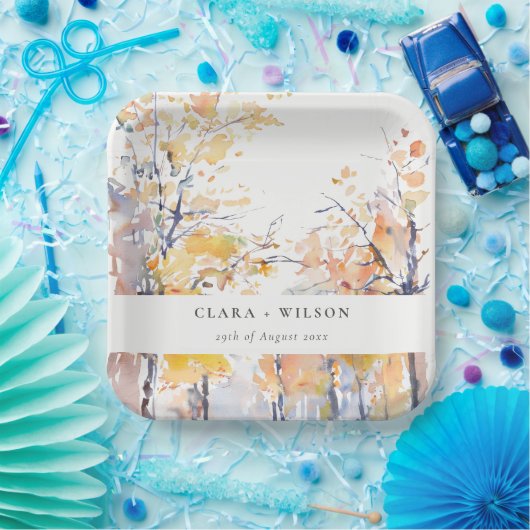 Assiettes En Carton Rustique Pastel Jaune automne Mariage paysage auto (Fête)