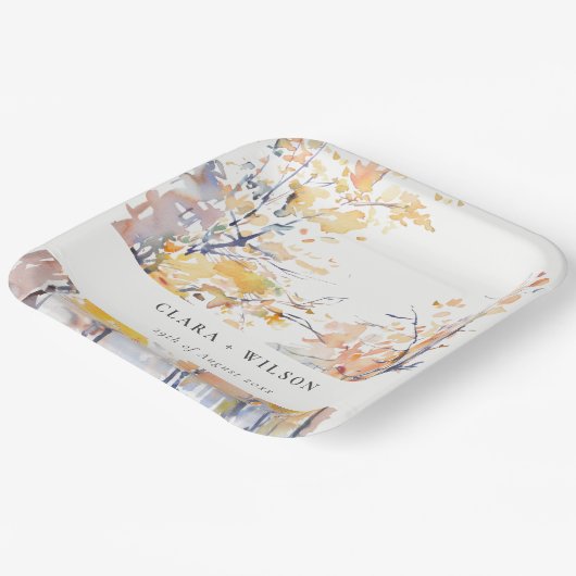 Assiettes En Carton Rustique Pastel Jaune automne Mariage paysage auto (Angulaire)