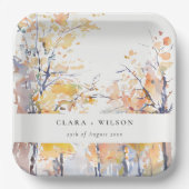 Assiettes En Carton Rustique Pastel Jaune automne Mariage paysage auto (Recto)