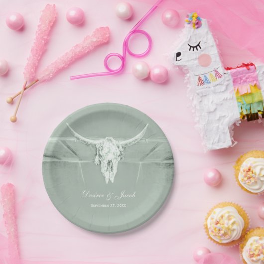 Assiettes En Carton Rustique Pastel Sage Vert Blanc Vache Occidentale  (Fête)