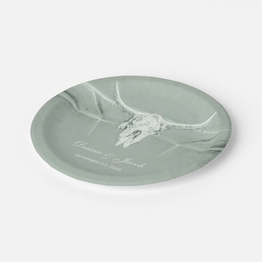 Assiettes En Carton Rustique Pastel Sage Vert Blanc Vache Occidentale  (Angle)