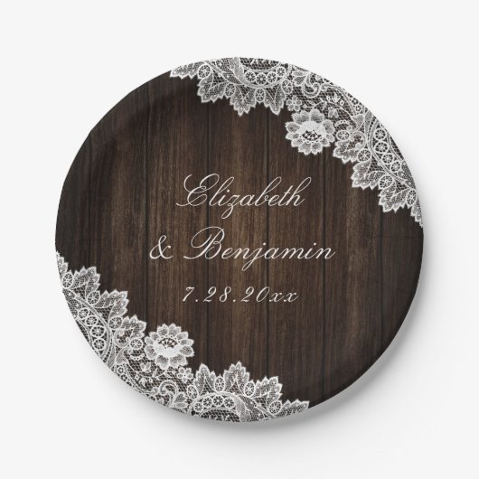 Assiettes En Carton Rustique Pays dentelle Mariage (Devant)