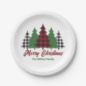 Assiettes En Carton Rustique Red Plaid Joyeux Noël Arbres (Devant)