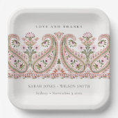 Assiettes En Carton Rustique rose vert Floral Paisley Motif Mariage (Recto)