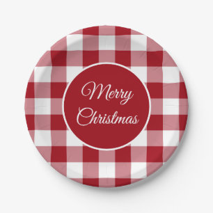 Assiettes En Carton Rustique rouge plaid modèle Noël