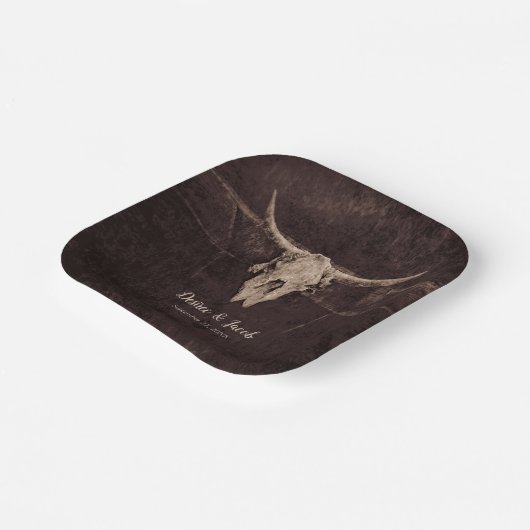 Assiettes En Carton Rustique Taureau Mariage Pays Texture occidentale (Angulaire)