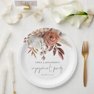Assiettes En Carton Rustique Terracotta Florales Script