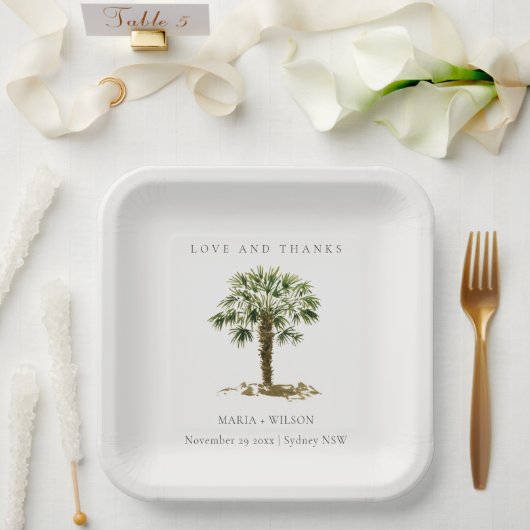 Assiettes En Carton Rustique Tropical Beach Palm Tree Mariage Merci (Mariage)