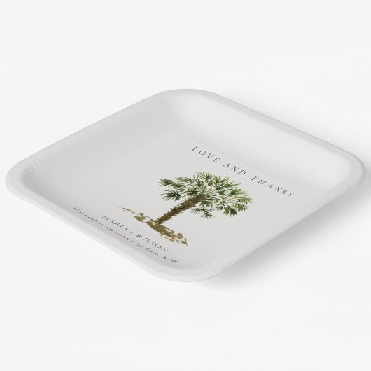 Assiettes En Carton Rustique Tropical Beach Palm Tree Mariage Merci (Angulaire)