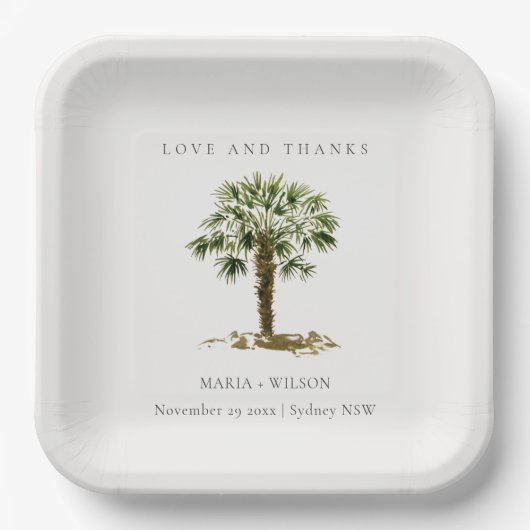Assiettes En Carton Rustique Tropical Beach Palm Tree Mariage Merci (Recto)