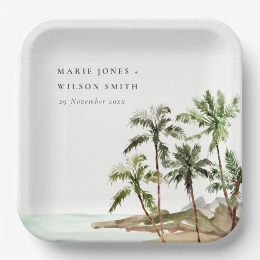 Assiettes En Carton Rustique Tropical Palm Trees Beach Sand Mariage (Recto)