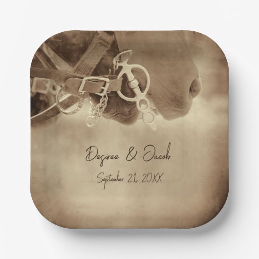 Assiettes En Carton Rustique Western Brown Horse Mariage (Recto)