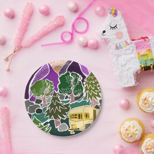 Assiettes En Carton RV Camping Mountain Sun Scene (Fête)