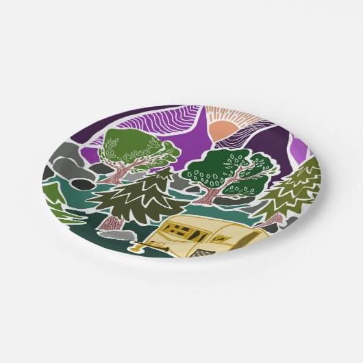 Assiettes En Carton RV Camping Mountain Sun Scene (Angle)