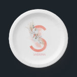 Assiettes En Carton S Nom du monogramme Pampas Grass Orchidées blanche<br><div class="desc">Elégante pampas herbe et orchidées blanches plaque papier prénom pour votre nouvelle maison,  bureau ou fête.</div>