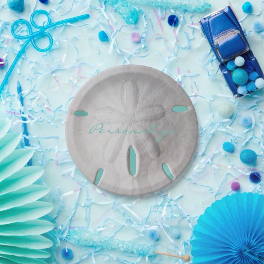 Assiettes En Carton Sable dollar océan plage été turquoise blanc (Fête)