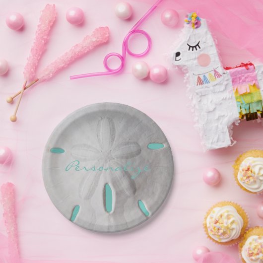 Assiettes En Carton Sable dollar océan plage été turquoise blanc (Fête)