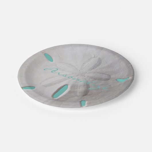 Assiettes En Carton Sable dollar océan plage été turquoise blanc (Angle)