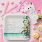 Assiettes En Carton Sable Tropical Beach Aquarelle Palm Trees Mariage (Fête)