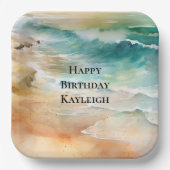 Assiettes En Carton Sable Tropical Mer Turquoise Anniversaire (Recto)