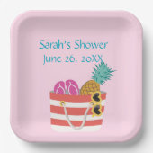 Assiettes En Carton Sac de plage rose (Recto)