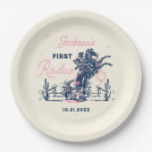 Assiettes En Carton Saddup First Rodeo Cowboy fête d'anniversaire (Devant)