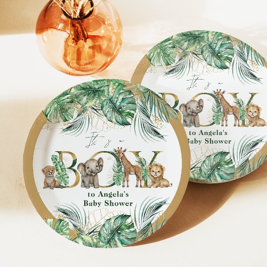 Assiettes En Carton Safari Animal Jungle Vert & Gold garçon Baby showe