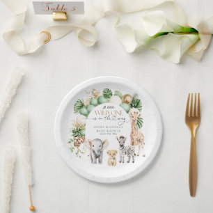 Assiettes En Carton Safari animal Tropical vert sauvage Un Baby shower