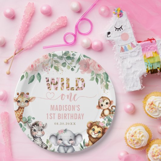 Assiettes En Carton Safari Animal Wild One Blush Floral 1er Anniversai (Fête)