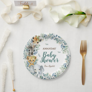 Assiettes En Carton Safari Animaux Baby shower verdoyant