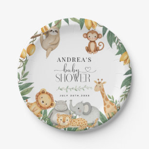 Assiettes En Carton Safari Animaux Calligraphie Baby Shower 