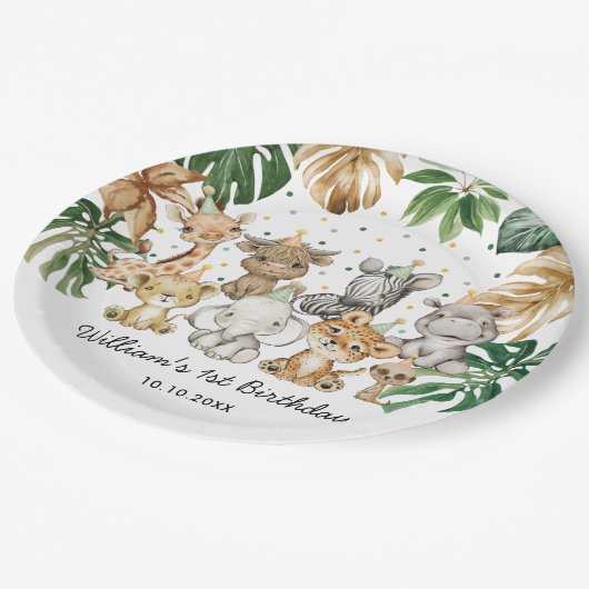 Assiettes En Carton Safari Animaux Jungle Verdure Sauvage Un Anniversa (Angle)