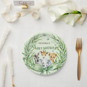 Assiettes En Carton Safari Animaux mignons Baby shower de cou
