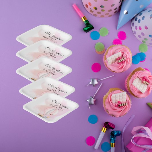 Assiettes En Carton Safari Bébé Animaux En Ballons Rose À Air Chaud