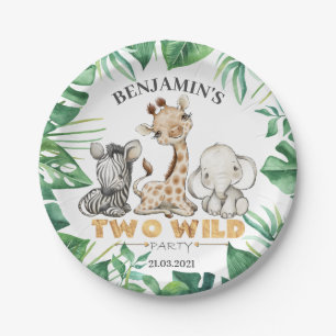 Assiettes En Carton Safari-deux feuilles sauvages d'anniversaire