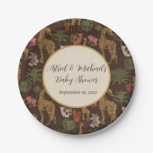 Assiettes En Carton Safari Giraffe & Palm Baby shower Feuille