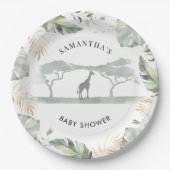 Assiettes En Carton Safari Giraffe Palm Baby shower Feuille (Devant)