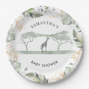Assiettes En Carton Safari Giraffe Palm Baby shower Feuille