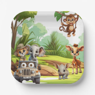 Assiettes En Carton Safari Jungle Animal sauvage Un 1er anniversaire f