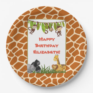 Assiettes En Carton Safari Jungle Animal thème Joyeux anniversaire