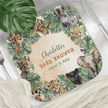 Assiettes En Carton Safari Jungle Animaux sauvages Baby shower neutre<br><div class="desc">Safari neutre genre jungle animaux sauvages babies conception Baby shower avec végétation tropicale feuillage. Conception composite par Holiday Hearts Designs.</div>