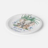 Assiettes En Carton Safari Jungle Eléphant Fleurs Bleues Anniversaire (Angle)
