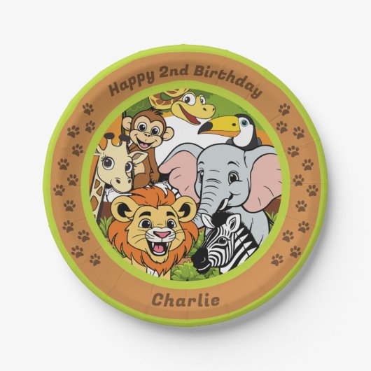 Assiettes En Carton Safari Tropical Jungle Animaux mignonette fête du (Devant)
